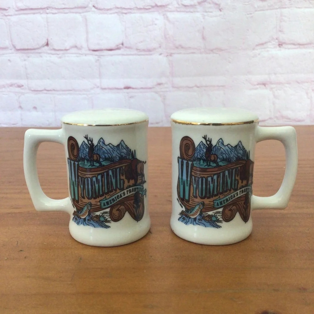 Vintage Wyoming America’s Frontier Ceramic Salt and Pepper Shaker Pair